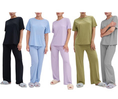 Women's Silky Short Sleeve Pajama Set with Top & Bottom (2-Pack) product
